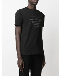 schwarzes bedrucktes T-Shirt mit einem Rundhalsausschnitt von Emporio Armani