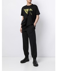 schwarzes bedrucktes T-Shirt mit einem Rundhalsausschnitt von Emporio Armani