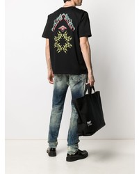 schwarzes bedrucktes T-Shirt mit einem Rundhalsausschnitt von Diesel