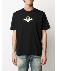 schwarzes bedrucktes T-Shirt mit einem Rundhalsausschnitt von Diesel