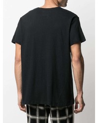 schwarzes bedrucktes T-Shirt mit einem Rundhalsausschnitt von Greg Lauren