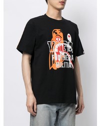 schwarzes bedrucktes T-Shirt mit einem Rundhalsausschnitt von A Bathing Ape