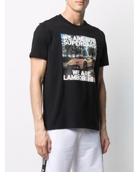 schwarzes bedrucktes T-Shirt mit einem Rundhalsausschnitt von Automobili Lamborghini