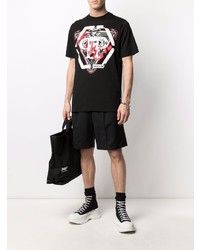 schwarzes bedrucktes T-Shirt mit einem Rundhalsausschnitt von Philipp Plein