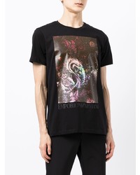 schwarzes bedrucktes T-Shirt mit einem Rundhalsausschnitt von Emporio Armani