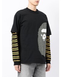 schwarzes bedrucktes T-Shirt mit einem Rundhalsausschnitt von A Bathing Ape