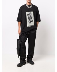 schwarzes bedrucktes T-Shirt mit einem Rundhalsausschnitt von Rick Owens DRKSHDW