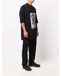 schwarzes bedrucktes T-Shirt mit einem Rundhalsausschnitt von Rick Owens DRKSHDW