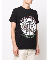 schwarzes bedrucktes T-Shirt mit einem Rundhalsausschnitt von Enterprise Japan