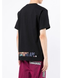 schwarzes bedrucktes T-Shirt mit einem Rundhalsausschnitt von A Bathing Ape