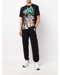 schwarzes bedrucktes T-Shirt mit einem Rundhalsausschnitt von Just Cavalli