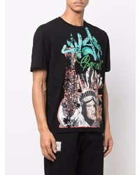 schwarzes bedrucktes T-Shirt mit einem Rundhalsausschnitt von Just Cavalli