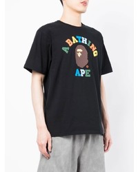 schwarzes bedrucktes T-Shirt mit einem Rundhalsausschnitt von A Bathing Ape