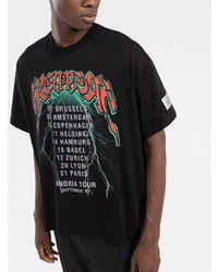 schwarzes bedrucktes T-Shirt mit einem Rundhalsausschnitt von Raf Simons