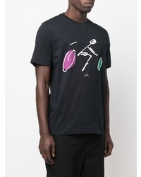 schwarzes bedrucktes T-Shirt mit einem Rundhalsausschnitt von PS Paul Smith