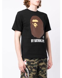 schwarzes bedrucktes T-Shirt mit einem Rundhalsausschnitt von BAPE BLACK *A BATHING APE®