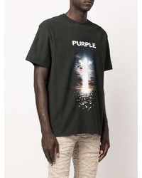 schwarzes bedrucktes T-Shirt mit einem Rundhalsausschnitt von purple brand