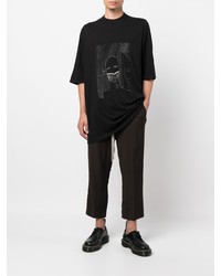 schwarzes bedrucktes T-Shirt mit einem Rundhalsausschnitt von Rick Owens DRKSHDW