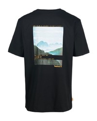 schwarzes bedrucktes T-Shirt mit einem Rundhalsausschnitt von Timberland
