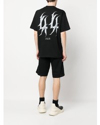 schwarzes bedrucktes T-Shirt mit einem Rundhalsausschnitt von 44 label group