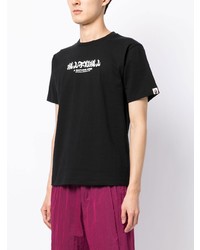 schwarzes bedrucktes T-Shirt mit einem Rundhalsausschnitt von A Bathing Ape