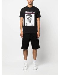 schwarzes bedrucktes T-Shirt mit einem Rundhalsausschnitt von Pleasures