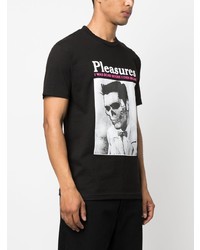 schwarzes bedrucktes T-Shirt mit einem Rundhalsausschnitt von Pleasures