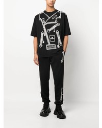 schwarzes bedrucktes T-Shirt mit einem Rundhalsausschnitt von Moschino