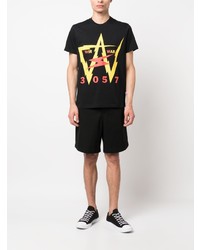 schwarzes bedrucktes T-Shirt mit einem Rundhalsausschnitt von Walter Van Beirendonck