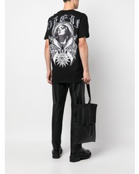 schwarzes bedrucktes T-Shirt mit einem Rundhalsausschnitt von Philipp Plein