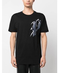 schwarzes bedrucktes T-Shirt mit einem Rundhalsausschnitt von Philipp Plein