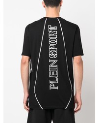 schwarzes bedrucktes T-Shirt mit einem Rundhalsausschnitt von Plein Sport