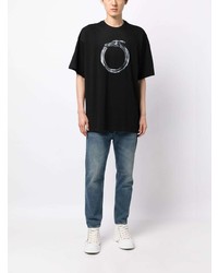 schwarzes bedrucktes T-Shirt mit einem Rundhalsausschnitt von Trussardi