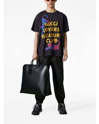 schwarzes bedrucktes T-Shirt mit einem Rundhalsausschnitt von Gucci