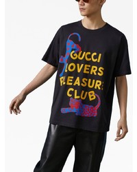 schwarzes bedrucktes T-Shirt mit einem Rundhalsausschnitt von Gucci