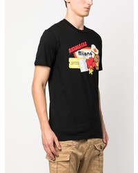 schwarzes bedrucktes T-Shirt mit einem Rundhalsausschnitt von DSQUARED2