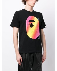 schwarzes bedrucktes T-Shirt mit einem Rundhalsausschnitt von A Bathing Ape