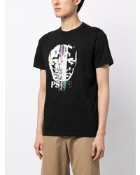 schwarzes bedrucktes T-Shirt mit einem Rundhalsausschnitt von PS Paul Smith