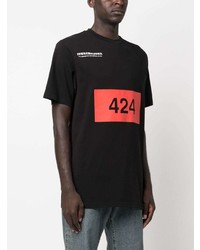 schwarzes bedrucktes T-Shirt mit einem Rundhalsausschnitt von 424