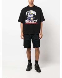 schwarzes bedrucktes T-Shirt mit einem Rundhalsausschnitt von MSGM