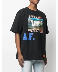 schwarzes bedrucktes T-Shirt mit einem Rundhalsausschnitt von Heron Preston