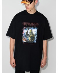 schwarzes bedrucktes T-Shirt mit einem Rundhalsausschnitt von Vetements