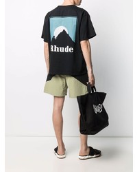 schwarzes bedrucktes T-Shirt mit einem Rundhalsausschnitt von Rhude