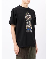 schwarzes bedrucktes T-Shirt mit einem Rundhalsausschnitt von A Bathing Ape