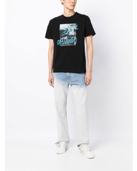 schwarzes bedrucktes T-Shirt mit einem Rundhalsausschnitt von Off-White