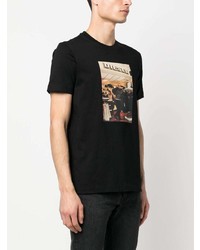 schwarzes bedrucktes T-Shirt mit einem Rundhalsausschnitt von Diesel