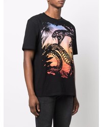 schwarzes bedrucktes T-Shirt mit einem Rundhalsausschnitt von Just Cavalli