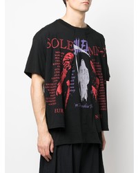 schwarzes bedrucktes T-Shirt mit einem Rundhalsausschnitt von Raf Simons