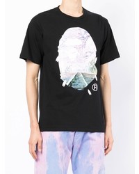 schwarzes bedrucktes T-Shirt mit einem Rundhalsausschnitt von A Bathing Ape