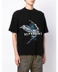 schwarzes bedrucktes T-Shirt mit einem Rundhalsausschnitt von Represent